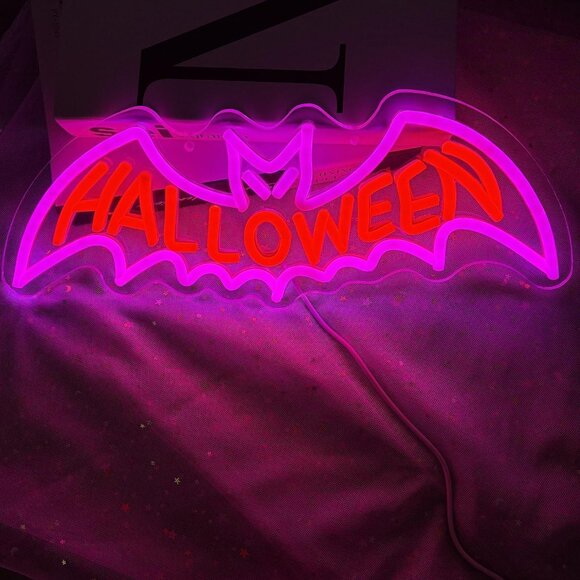 LED Bat Neon Sign Light with Dimmer and Chain for Halloween Bar Party Decor - Picture 6 of 7